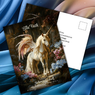 Cartão Postal Fantasia de Unicórnio Alado Floresta de Encorajame