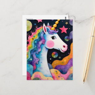 Cartão Postal Fantasia de Unicórnio Colorido Adorável