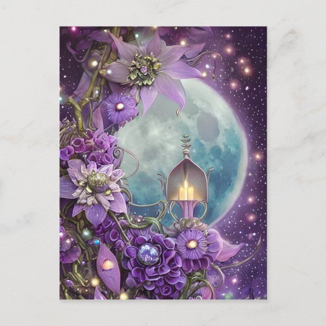 Cartão Postal Fantasia Detalhada Flor de Lua Roxa (Frente)