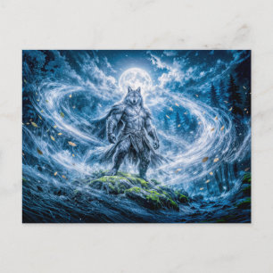 Cartão Postal Fantasia Dinâmica de Lobisomem sob Luz Dramática d
