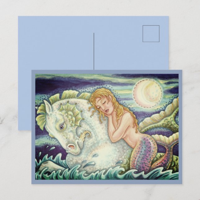 CARTÃO POSTAL FANTASIA FANTASY MERMAID RIDING MERHORSE, SEAHORSE (Frente/Verso)