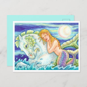 CARTÃO POSTAL FANTASIA FANTASY MERMAID RIDING MERHORSE, SEAHORSE