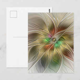Cartão Postal Fantasia Floral Com Moderno Fractal Abstrato Doura