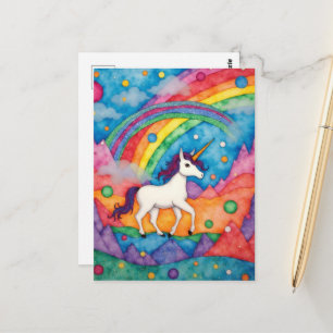 Cartão Postal Fantasia Infantil Colorida Unicórnio