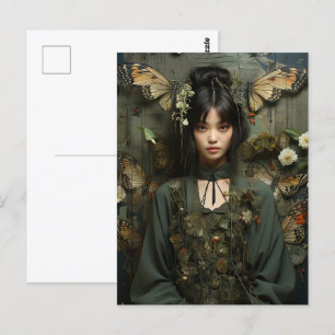 Cartão Postal Fantasia Mulher e Borboletas Arte AI