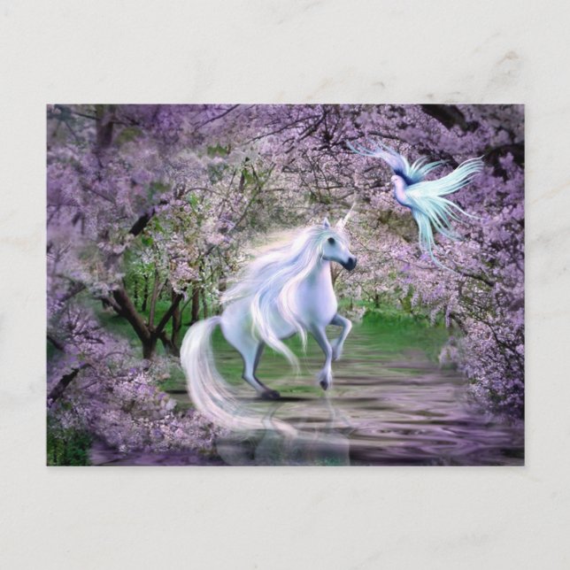 Cartão Postal fantasia primavera Unicorn (Frente)
