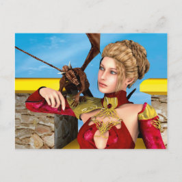 Cartão Postal Fantasia Princesa Dragão Arte Digital
