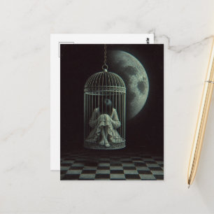 Cartão Postal Fantasia Sombria Surrealista Gaiola de Pássaro e L