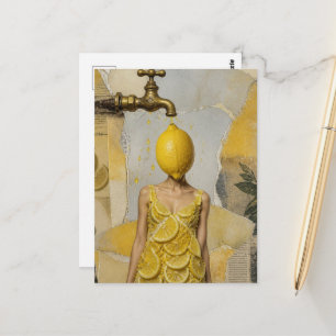 Cartão Postal Fantasia Surrealista Senhora Limão Colagem
