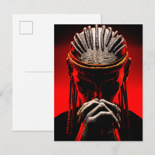 Cartão Postal Fantasia Tribal Escura Guerreiro Orando