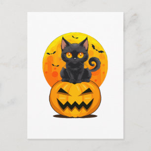 Cartão Postal Fantasias de Halloween de Abóbora de Gato Preto