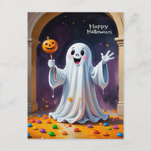Cartão Postal Fantasma Alegre com Abóbora