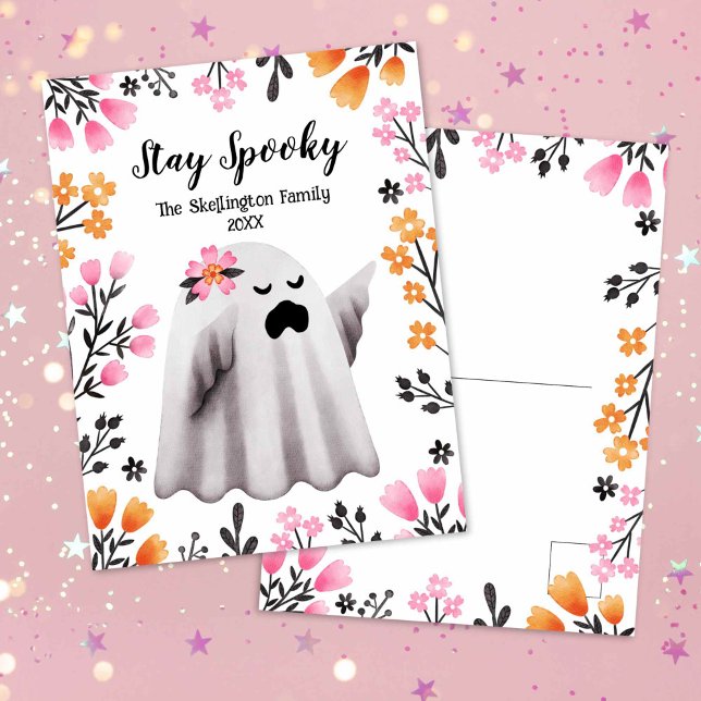 Cartão Postal Fantasma Bonita Fica Louco No Dia das Bruxas (Cute Ghost Stay Spooky Halloween Postcard)