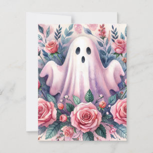 Cartão Postal Fantasma Bonito Entre Rosas Rosa