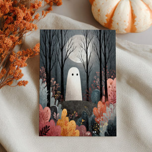 Cartão Postal Fantasma Bonito no Halloween das Florestas Assombr