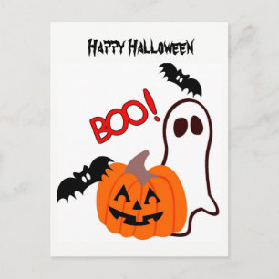 Cartão Postal Fantasma de Halloween com abóbora