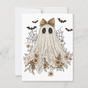 Cartão Postal Fantasma de Renda Elegante com Laço Fantasma Flo