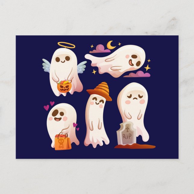 Cartão Postal Fantasma do Bom Halloween (Frente)