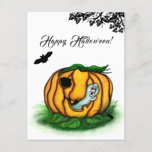 Cartão Postal Fantasma do Halloween, Bat, Ghost e Spider