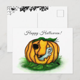 Cartão Postal Fantasma do Halloween, Bat, Ghost e Spider