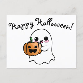 Cartão Postal Fantasma e Abóbora Felizes Halloween