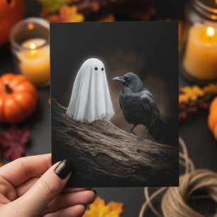 Cartão Postal Fantasma e Halloween Raven