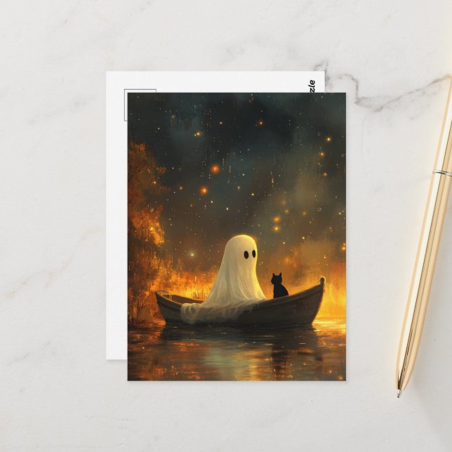 Cartão Postal Fantasma e um Gato em um Barco (Frente/Verso In Situ)