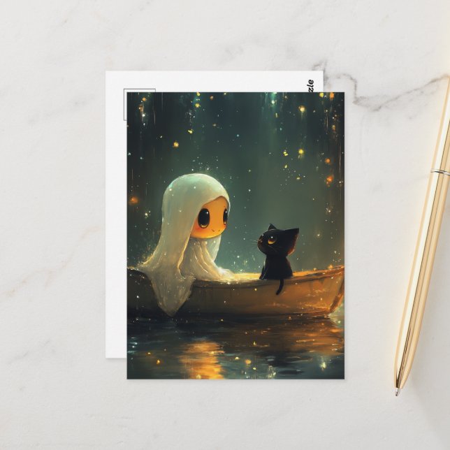 Cartão Postal Fantasma e um Gato em um Barco (Frente/Verso In Situ)
