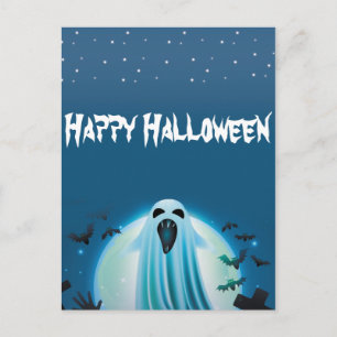 Cartão Postal fantasma feliz do Halloween na noite