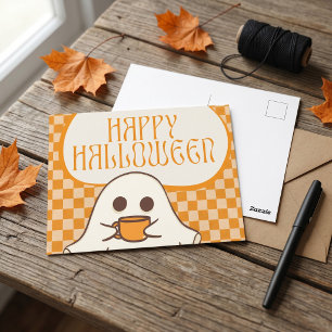 Cartão Postal Fantasma Fofo e Assustador de Halloween Retrô