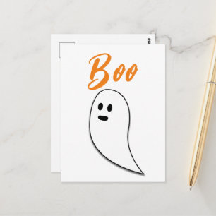 Cartão Postal Fantasma Halloween preto branco laranja boo
