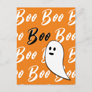 Cartão Postal Fantasma Halloween preto branco laranja boo