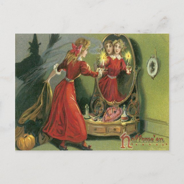 Cartão Postal Fantasma Negra do Gato da Bruxa Negra (Frente)