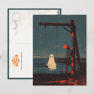 Cartão Postal Fantasma Solitário no Balanço à Beira-Mar