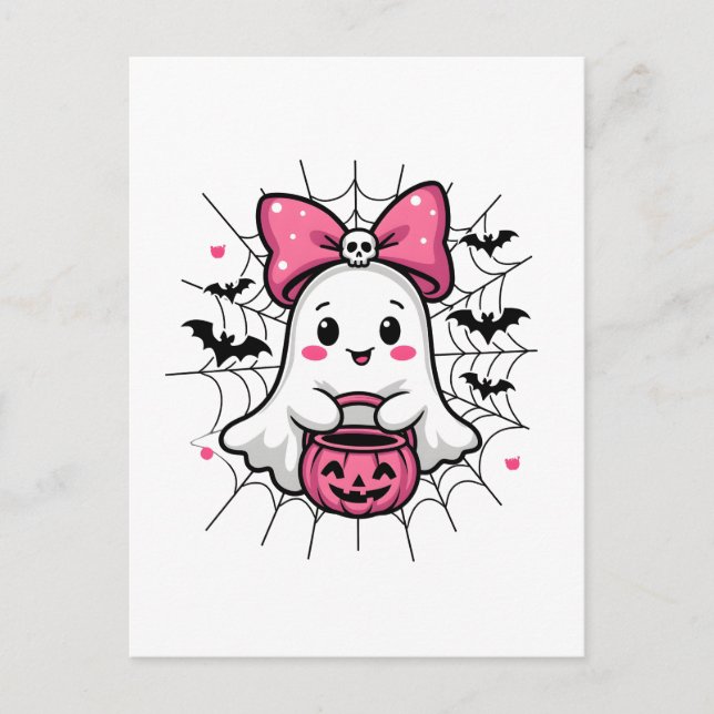 Cartão Postal Fantasma Spooky com consciência cor-de-rosa do Can (Frente)