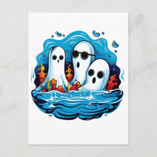 Cartão Postal Fantasmas encarados em folha para o Dia das Bruxas