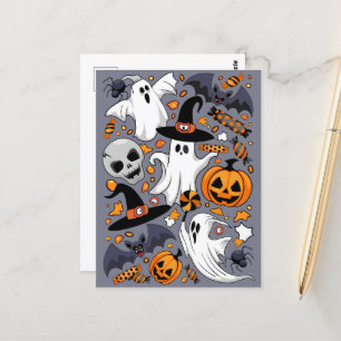 Cartão Postal Fantasmas Spooky e Monstros Cute Assustadores