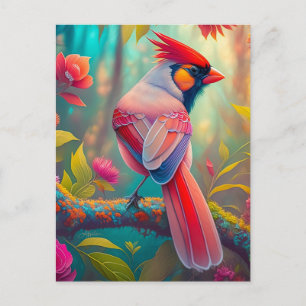 Cartão Postal Fantasy Birds Male Cardinal