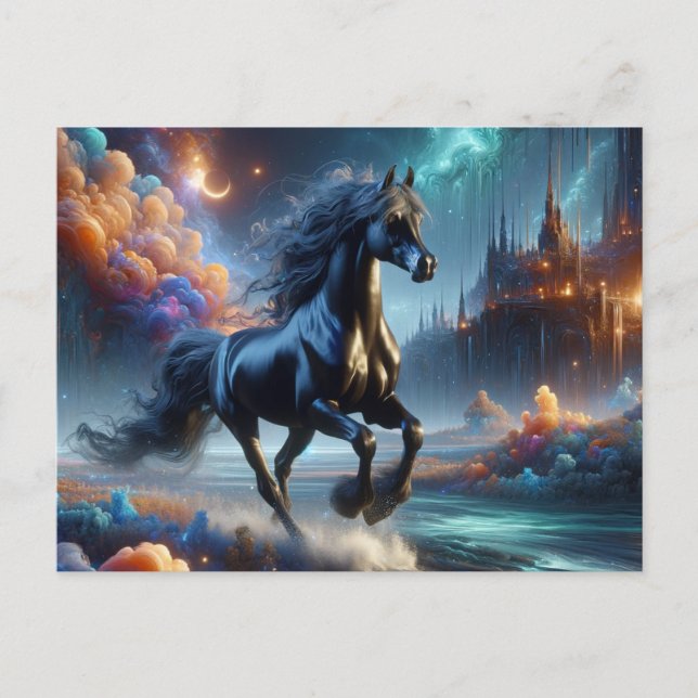 Cartão Postal Fantasy Black Half Arabian Horse (Frente)