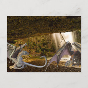Cartão Postal Fantasy Dragon Family Cave