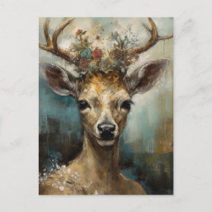 Cartão Postal Fantasy Fairy Tale Deer Woman Boho