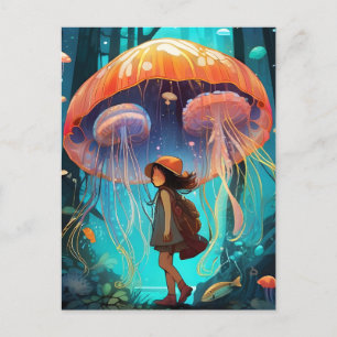 Cartão Postal Fantasy Girl in Jellyfish Forest
