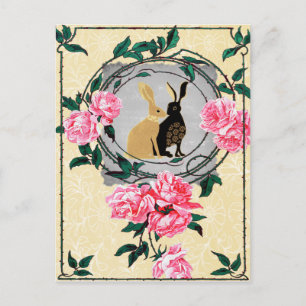 Cartão Postal Fantasy Jackrabbit Hares Rosa Romântico Colagem