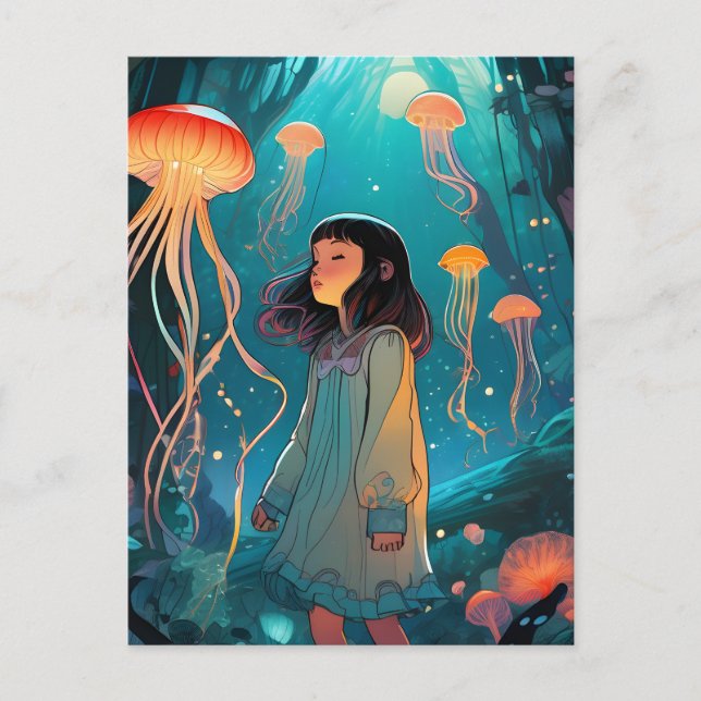 Cartão Postal Fantasy Jellyfish Forest Girl (Frente)