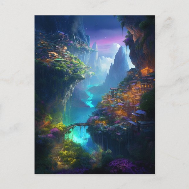Cartão Postal Fantasy Landscape Colorir Surreal (Frente)