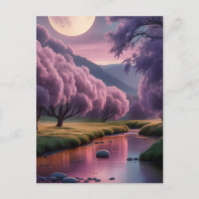 Cartão Postal Fantasy Moonlit River Dreamscape Illustration (Frente)