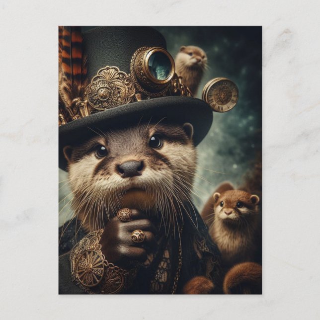 Cartão Postal Fantasy Otter Steampunk (Frente)