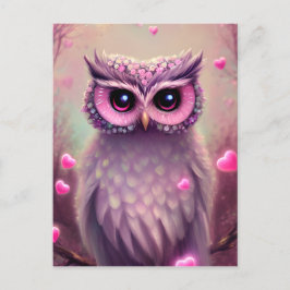 Cartão Postal Fantasy Pink Fluffy Kawaii Owl