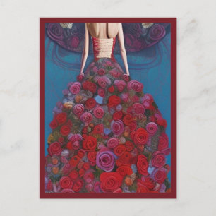 Cartão Postal Fantasy Rosas vermelhas Casamento Gótico de Vestid
