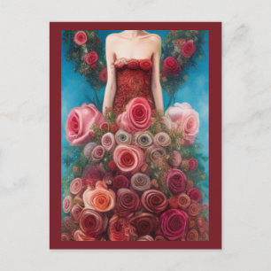 Cartão Postal Fantasy Rosas vermelhas Casamento Gótico de vestid